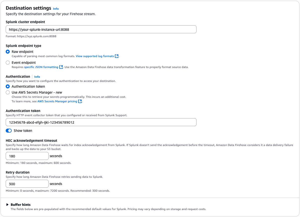 Firehose Destination setting